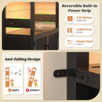 Armocity 82.6" Tall Bar Cabinet with Power Outlets & LED Lights, Liquor Cabinet Bar for Home, Reversible Coffee Station Wine Cabinet with Glass Holder & Wine Rack for Small Space, Black