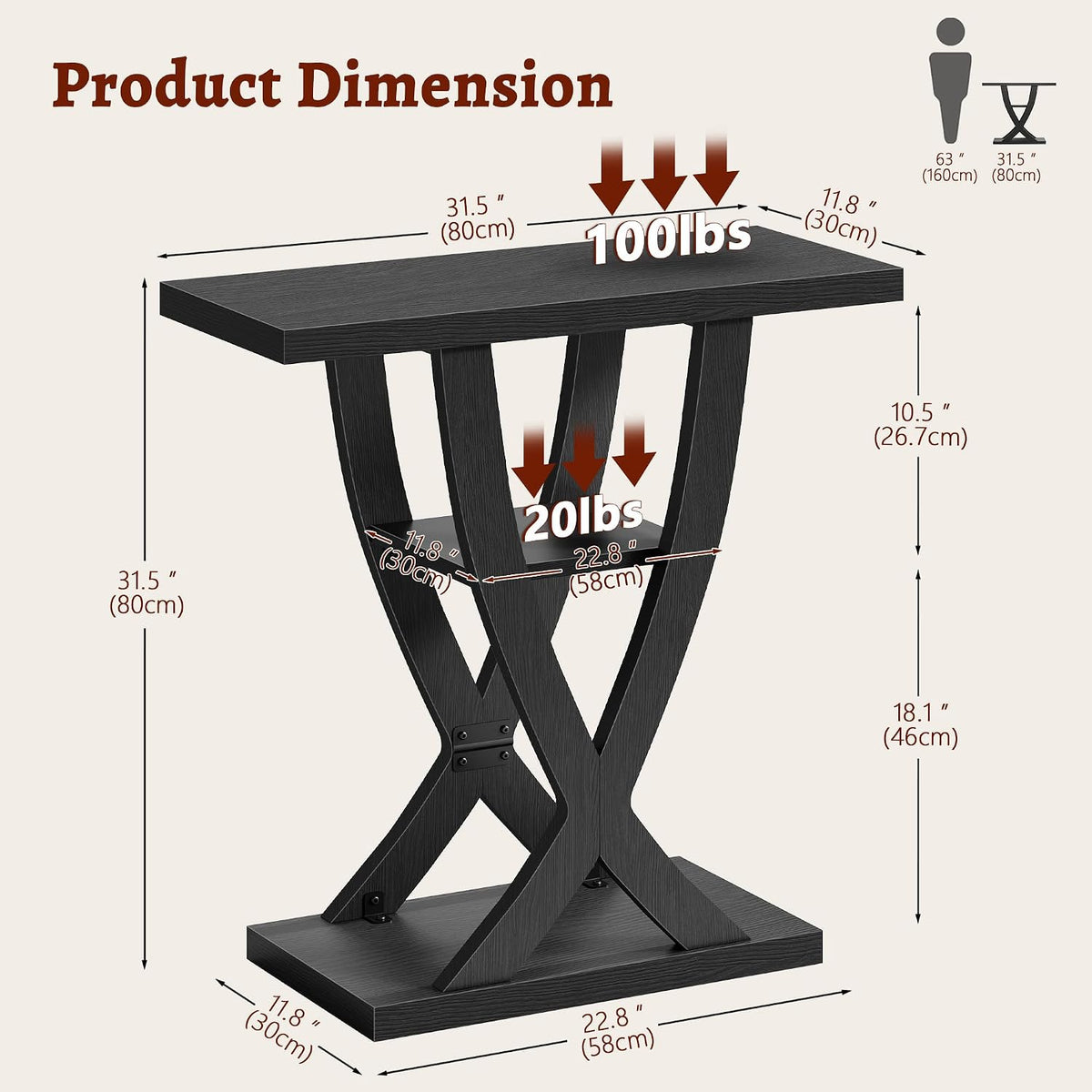 FAVOOSTY Entryway Table, 3 Tier Hallway Table, Console Tables for Living Room, Narrow Entrance Table with Storage, Sofa Table Behind Counch, Accent Table for Entry Foyer, Black