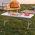 6ft Folding Table, Plastic Portable Table for Outdoor & Indoor, Heavy Duty Camping Table with Carrying Handle, Lightweight for Picnic, BBQ, Party, Garage (Grey)