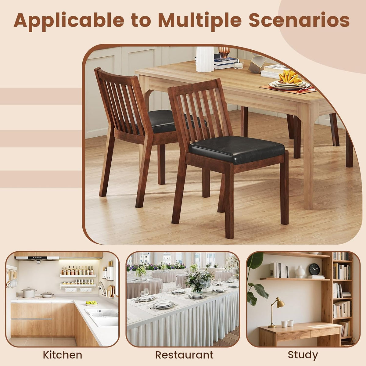 Giantex Wooden Dining Chairs Set of 2, PU Leather Upholstered Kitchen Chairs w/Rubber Wood Frame, Padded Seat, Slatted Backrest, Farmhouse Dining Side Chairs for Dining Room, Living Room