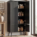 Ebony Fluted 51" Tall Wooden Kitchen Pantry Storage Cabinet Food Organize with Adjustable Shelves, Modern Accent Cabinet Sideboard Buffet for Dining Room, Entryway, Bathroom, Home Office