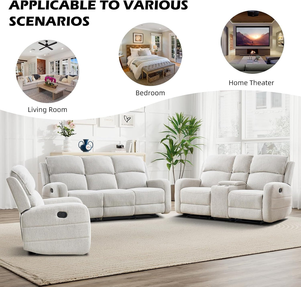 EBELLO Manual Living Room Furniture Reclining Couch Set, Soft Fabric Loveseat Recliner Sofa for Meeting Room, Overstuffed Backrest and Armrest (Loveseat)