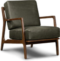 Poly & Bark Verity Leather Accent Chair – Armchair with Walnut Wood Frame – Fashion-Forward Lounge Seating for Living Room – Upholstered in Olivine Green Leather for Modern Style