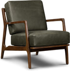 Poly & Bark Verity Leather Accent Chair – Armchair with Walnut Wood Frame – Fashion-Forward Lounge Seating for Living Room – Upholstered in Olivine Green Leather for Modern Style