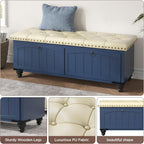 Maupvit Ottoman with Storage, Wooden Storage Ottoman Bench with Safety Hinge, Upholstered Entryway Bench with Cushioned Seat, Bench Bedroom Bench for Living Room, Entryway, Blue