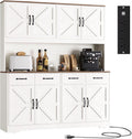 71'' Tall Pantry Cabinet with Charging Station, Large Modern Pantry Storage Cabinet with Adjustable Shelves, 4 Drawers & 4 Cabinets, 41'' Wide Kitchen Hutch with Countertop for Dining Room, White