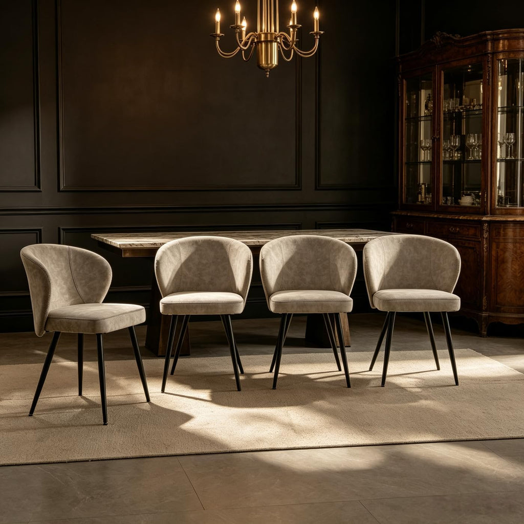 Dining Chairs Set of 4, Mid-Century Style, Sturdy Metal Legs, High-Resilience Sponge Cushioning, Non-Scratch Pads, for Kitchen, Dining Room, Living Room