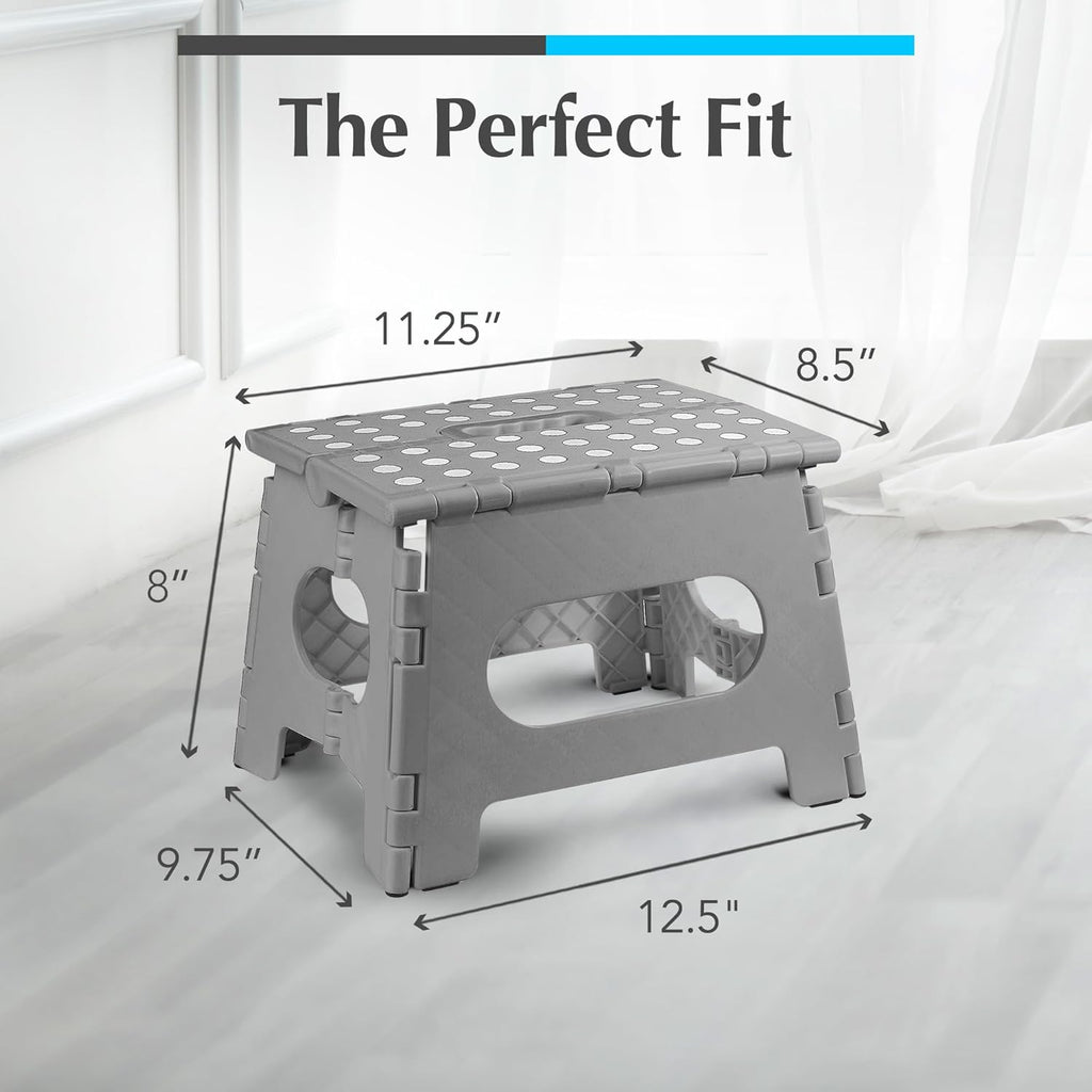 Handy Laundry Folding Lightweight Step Stool - Sturdy Enough to Support Adults - Opens Easy with One Flip - Great for Kitchen, Bathroom or Bedroom (Gray - 8 Inch)