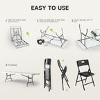 8FT Folding Table Set with 10 Chairs – Heavy-Duty 660 lb Table & 330 lb Chairs, Portable Folding Furniture Bundle for Camping, Parties, Indoor & Outdoor Use
