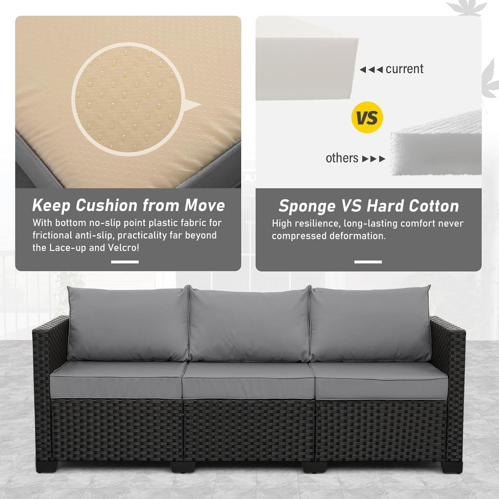 Rattan Star Patio Furniture Outdoor Couch Wicker Outdoor Furniture Patio Couch Deep Seat Sofa High Backrest with Waterproof Cover and Non-Slip Cushions, Grey