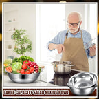 Nuogo 8 Pcs Stainless Steel Mixing Bowls Metal Mixing Bowls Extra Large Basin Salad Basin Deeper Edge Dishwasher Safe Mirror Finish for Home and Commercial, Silver (16 Inch 13 Qt)