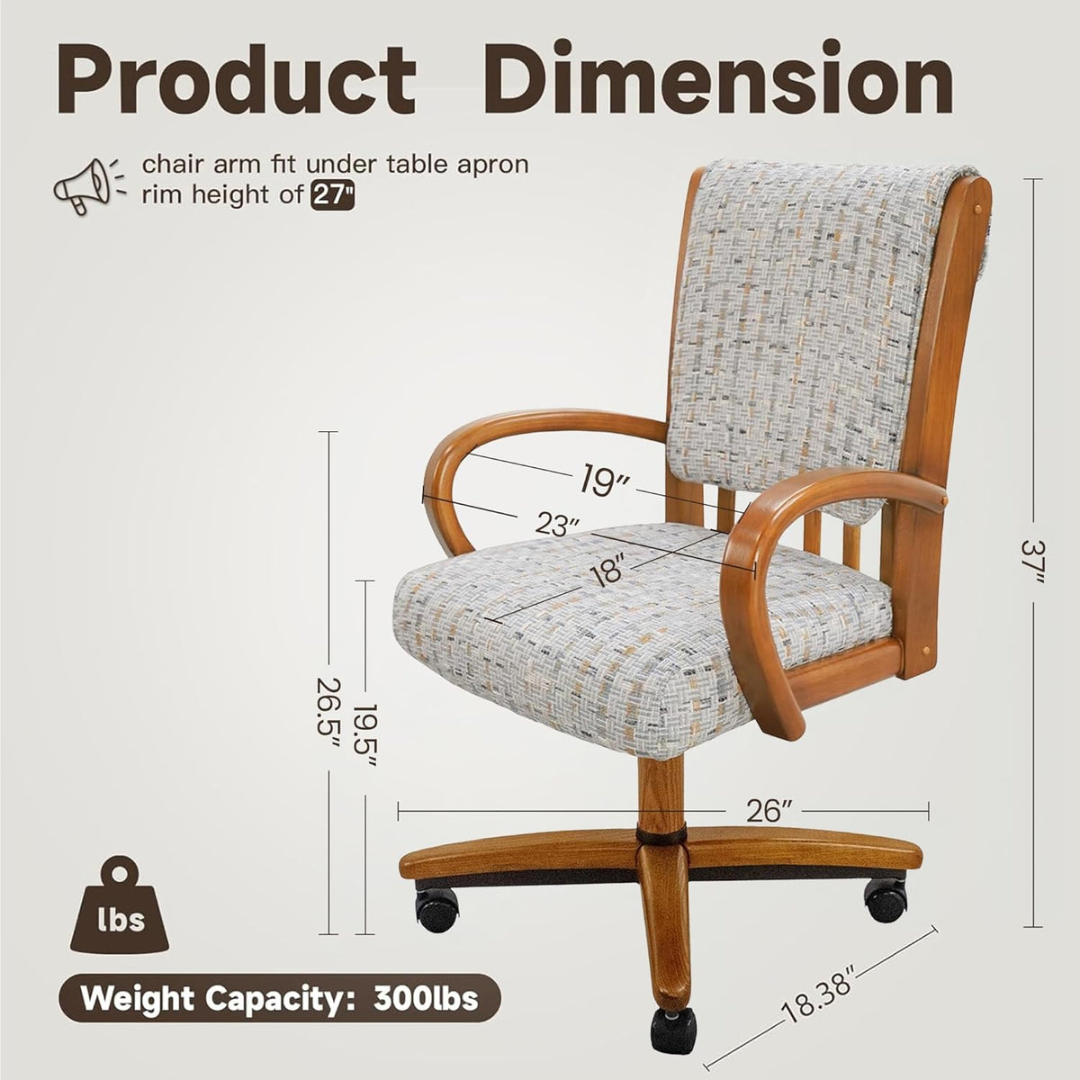 Chromcraft Set of 4 Chairs, Chair with Soft Double Wheels for Kitchen Room