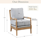 Madison Park Donohue Midcentury Modern Accent Chairs Padded Solid Wood Armrest and Frame Oakwood Finish, Upholstered Seat, Bedroom, Family or Living Room, 25.5" W x 32" D x 35.75" H, Light Blue