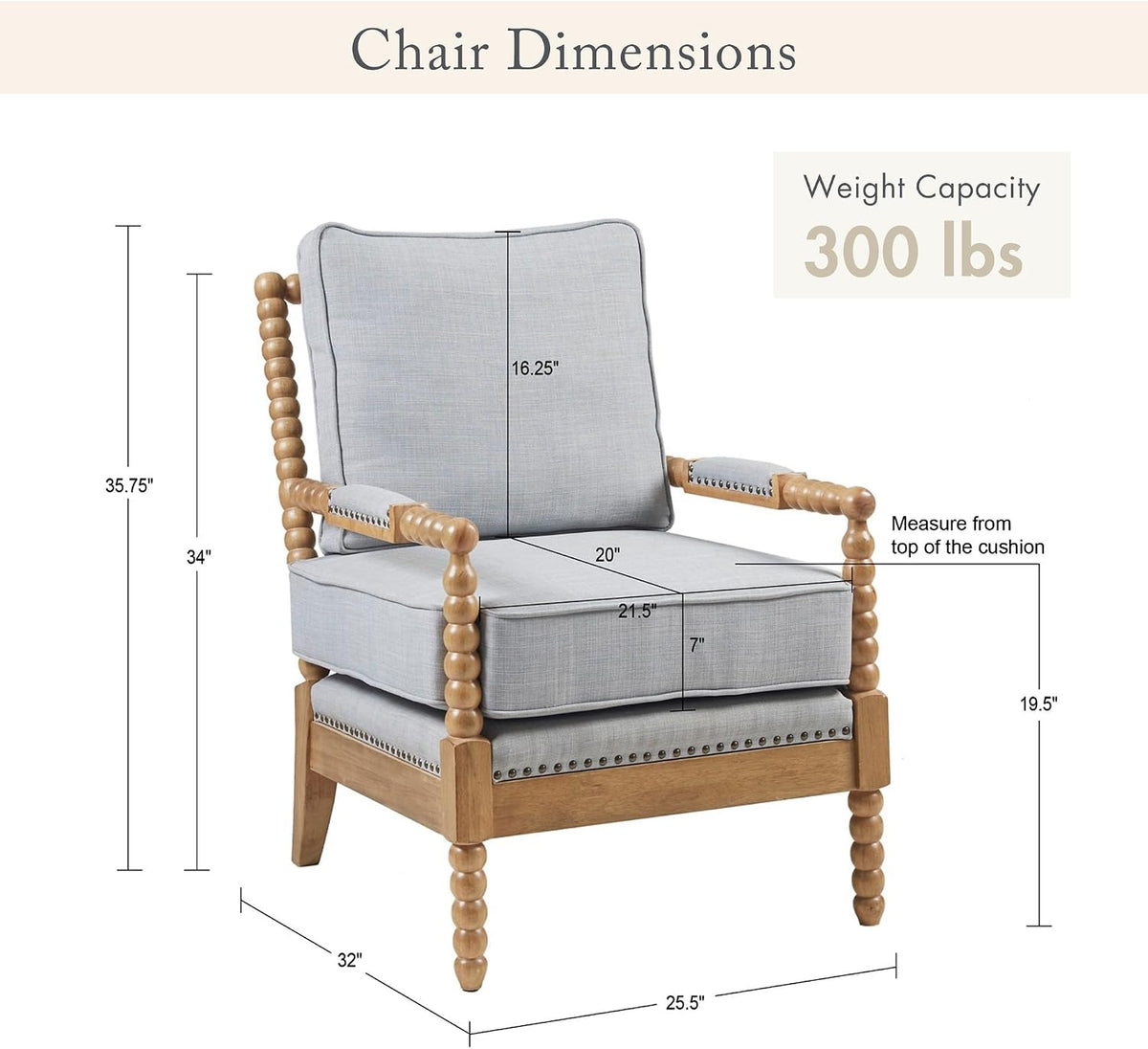 Madison Park Donohue Midcentury Modern Accent Chairs Padded Solid Wood Armrest and Frame Oakwood Finish, Upholstered Seat, Bedroom, Family or Living Room, 25.5" W x 32" D x 35.75" H, Light Blue