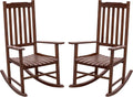 Flamaker Acacia Wood Outdoor Rocking Chairs Set of 2 (Brown) | High Back and Widen Armrest Rocking Chair Outdoor, Solid Rocking Chairs for Lawn, Garden, Backyard