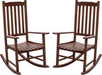 Flamaker Acacia Wood Outdoor Rocking Chairs Set of 2 (Brown) | High Back and Widen Armrest Rocking Chair Outdoor, Solid Rocking Chairs for Lawn, Garden, Backyard