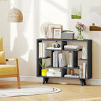 Giantex 3 Tier Geometric Bookshelf, Modern Freestanding Bookcase w/Staggered Shelves, Decorative Open Storage Display Shelves with Legs, Mid Century Storage Organizer for Living Room (Dark Gray)