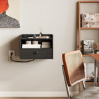 Floating Nightstand Set of 2 Modern Night Stands with Drawer and Open Shelf | Cubby Small Bedside End Table with Charging Station Wall Mounted Nightstands Set 2 for Bedroom Black
