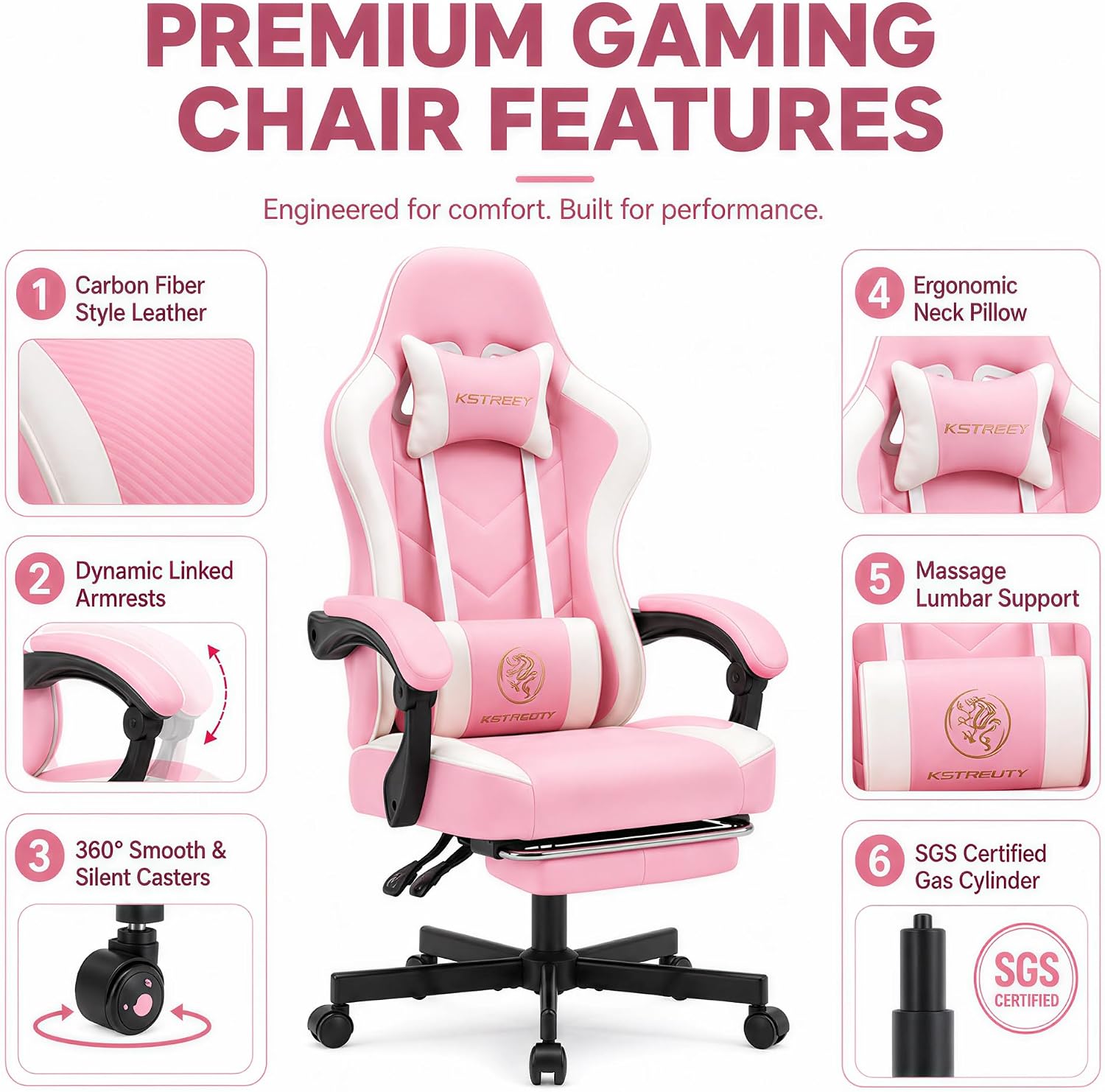 Mistpeople Gaming Chair, Ergonomic High Back Computer Chair with Footrest, Lumbar Support & Pocket Spring Cushion, Comfortable Swivel Home Office Desk Chair for Adults