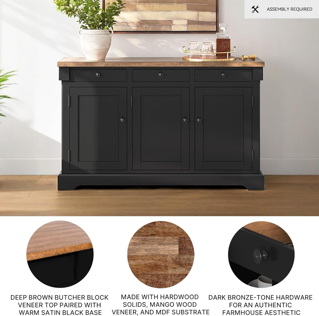 Signature Design by Ashley Wildenauer Buffet Cabinet, Modern Farmhouse Two-Tone Design, Hardwood Solids, Mango Wood Veneer and MDF Substrate, Sideboard Storage for Dining Rooms, Black & Brown, 59" W