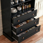 Vyre 71" Tall Farmhouse Kitchen Pantry, Set of 2 Large Storage Cabinets with 3 Drawers, Adjustable Shelves, Wood Versatile Hutch Cabinet for Living Room, Dining Room, Black