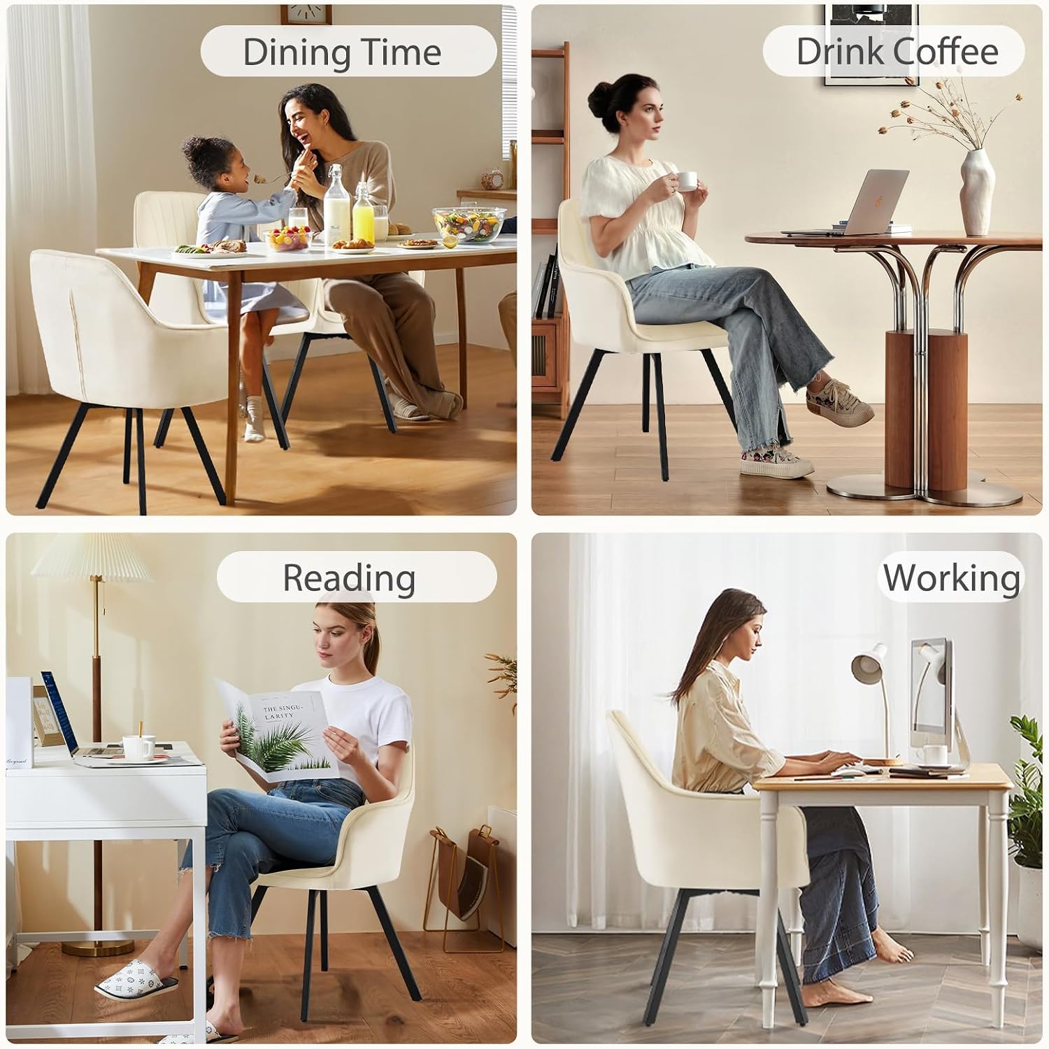 Furniliving Swivel Dining Chairs Set of 2, 360° Swivel Dining Room Chairs with Mental Legs, Mid Century Modern Kitchen Dining Room Chairs with Arms & Thickened Cushions for Kitchen, Velvet, Beige