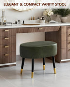 LITZFUR Vintage Vanity Stool Chair, Leather Foot Rest Stool, Green | Oval Ottoman with Metal Legs, Rivet Stool, Padded Seat for Makeup Room, Living Room, Bedroom, 17.7''L x 11.8''W x 15.7''H