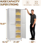 UNICOLY 71" Kitchen Pantry Cabinet, Pantry Storage Cabinet with Doors and 4 Shelves, Metal Storage Cabinets for Kitchens, Living Room, Dinning Room, Assembly Required, White