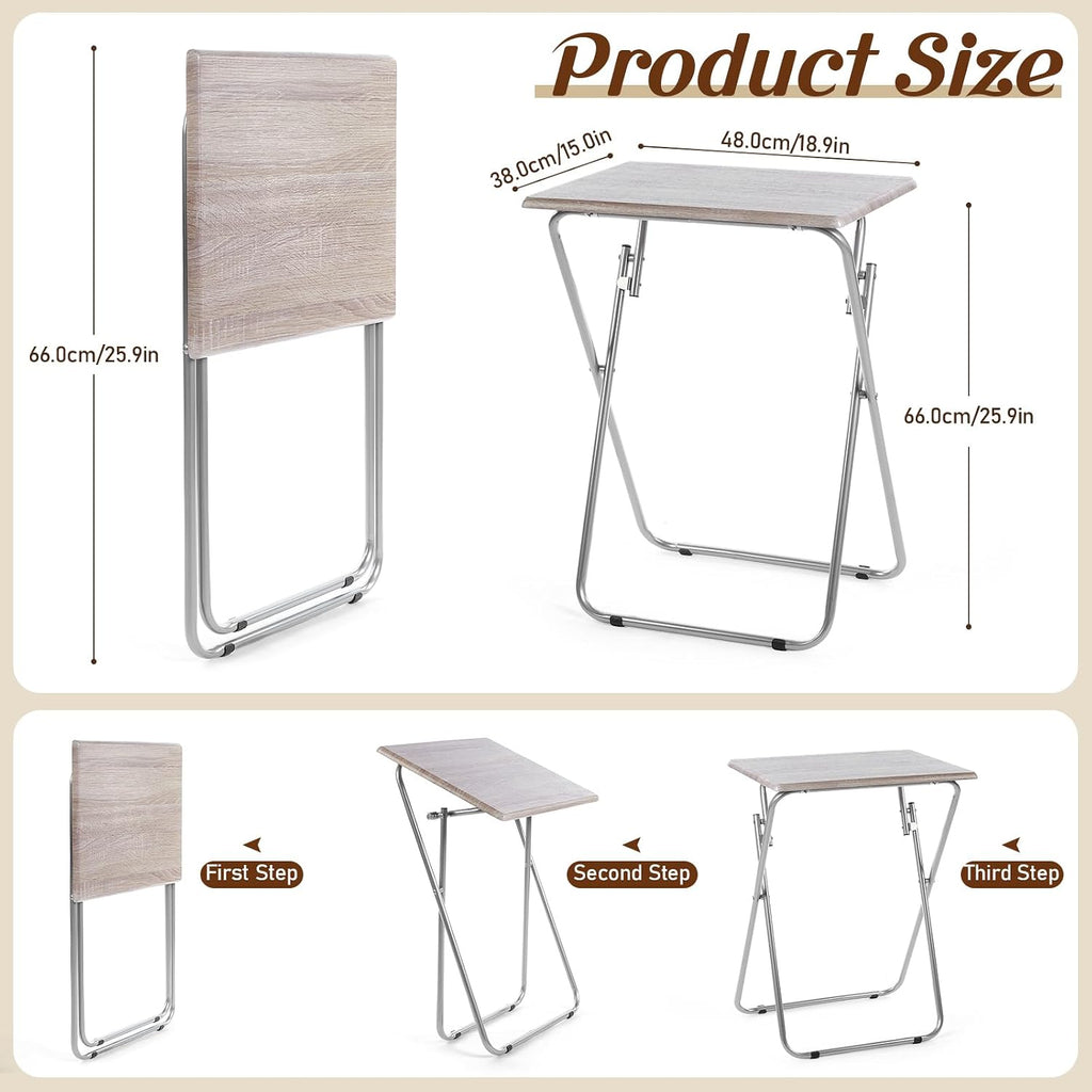 Geetery 2 Pack Folding TV Tray Tables No Assembly Required 18.9 x 15 x 26 in Dinner Table Foldable Snack End Table for Bed Couch Eating Living Room Bedroom (Light Brown)