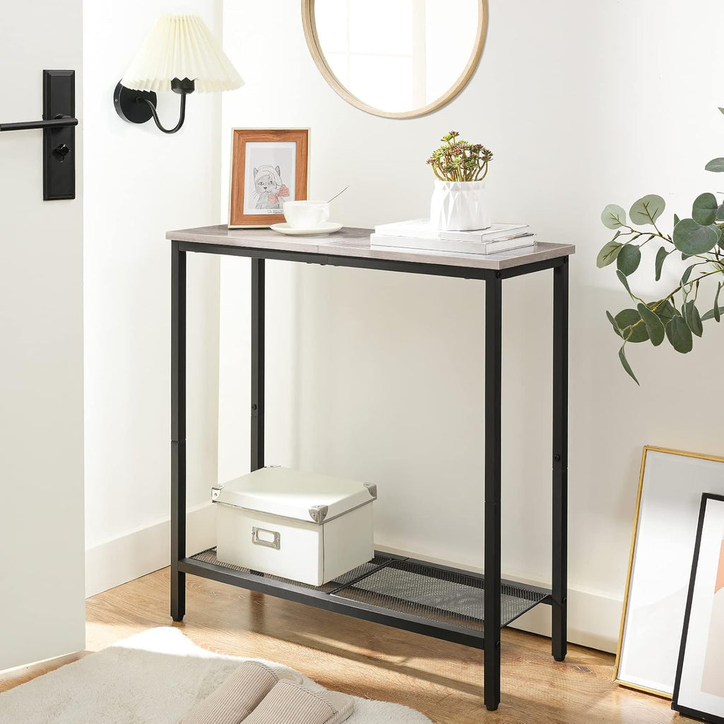 HOOBRO 29.5" Narrow Console Table, Small Entryway Table with Shelf, 2 Tier Thin Sofa Table, Behind Couch Table, Side Table, for Hallway, Living Room, Bedroom, Greige and Black BG74XG01