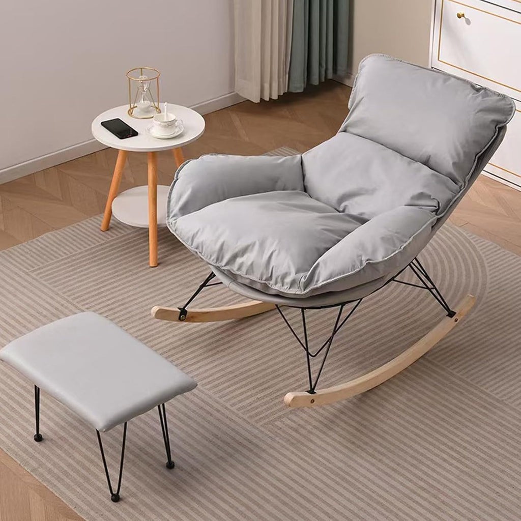 Single Rocking Chair with footrest, Made of Easy-Care Technical Fabric, ergonomically Designed for Balcony, Living Room, Bedroom, and Study Blue