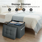 Small Ottoman with Storage, 61L Slim Tall Foldable Ottoman Foot Rest Stool with Thicker Foam Padded Seat. Linen Storage Bench for Bedroom Living Room, 300lbs Weight Support, 17x13x13IN, Gray Black