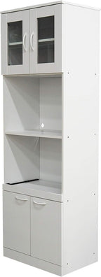 KB Designs - 71" Wood/Glass Kitchen Storage Pantry, Microwave Cabinet, White
