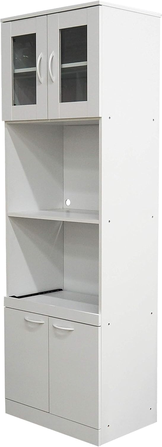 KB Designs - 71" Wood/Glass Kitchen Storage Pantry, Microwave Cabinet, White