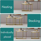 Nesting Coffee Table Set of 2, Round Tables with Marble Pattern MDF Top | Space-saving nested design, 120 LBS load capacity, luxury marble-look finish, gold metallic base, quick 10-min assembly
