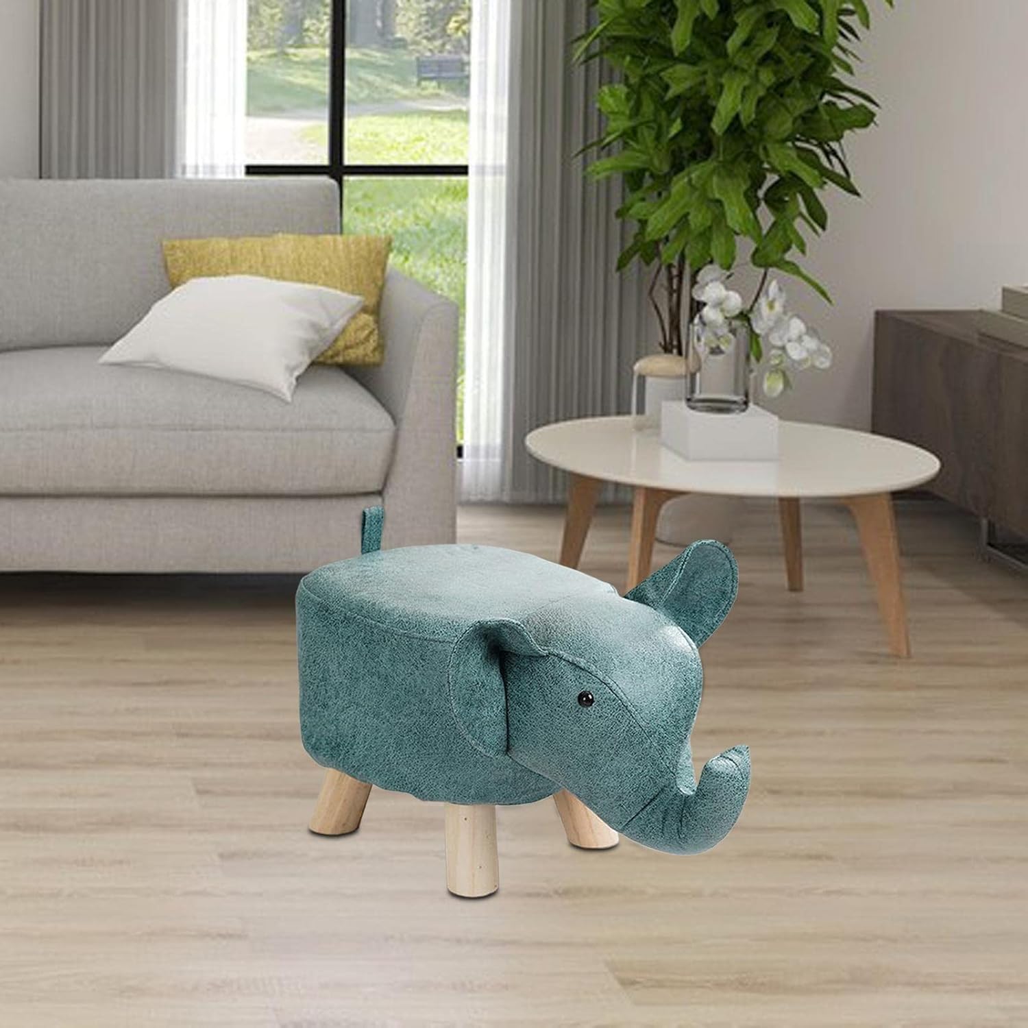 Animal Footstool Elephant Bench, Portable Shoes Changing Cute Storage, Wood Ottoman Stool Sofa Tea Stool for Decor, Bedroom, Living Rooms Indoor, Blue