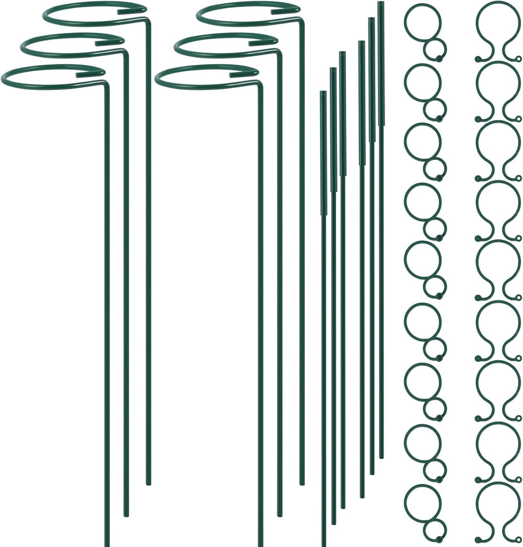 Plant Stake Support - 6 Pack Adjustable Height 12" or 24", Garden Support Stake Plant Cage Support Rings, Single Stem Plant Support Stakes, for Flowers Amaryllis Tomatoes Peony Lily Rose (24inch)