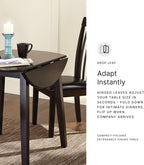 Signature Design by Ashley Hammis Round Dining Room Drop Leaf Table, Seats up to 4, Hinged Drop Leaves, Wood, 36.38" W x 36.38" D x 29.88" H, Dark Brown