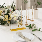 Arch Wedding Table Numbers 1-15 with Stands, Elegant Gold Number 5.5 x 7” Arch Acrylic Signs with Holder, Clear Acrylic Table Numbers for Wedding Reception, Anniversary, Party, Events