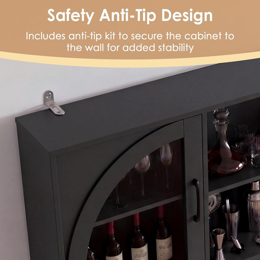 Large Coffee Bar Cabinet LED Wine Pantry Cabinet with Storage Hutch | 70.8" Freestanding Storage Cabinet with Charging Station, Adjustable Shelves, Wine Rack for Dining Room, Living Room, Black