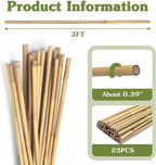 Plant Stakes 3FT, Natural Bamboo Stakes, HAINANSTRY 25Pcs Sturdy Bamboo Garden Stakes, Bamboo Sticks for Plants, Beans, Indoor and Outdoor Climbing Plants, Tomato Vegetable Stakes for Garden