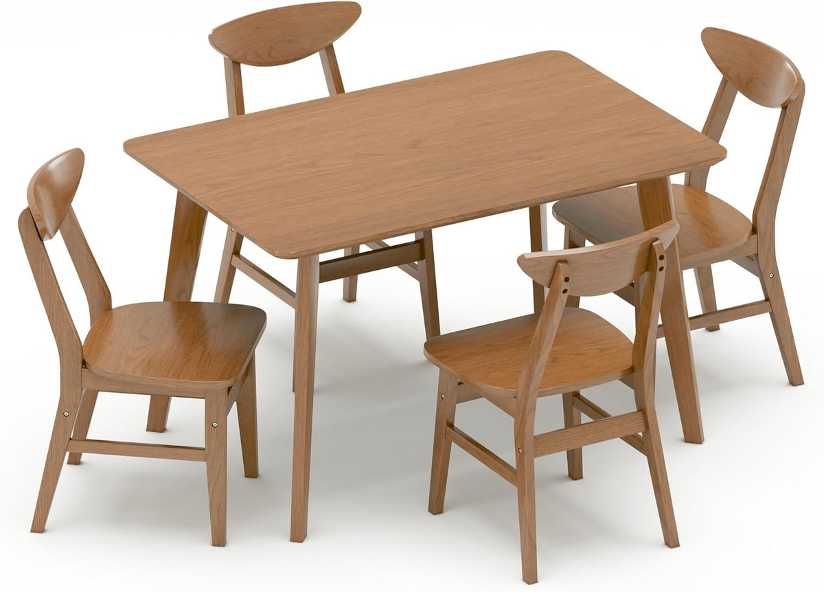 WiberWi 5 Piece Dining Table Set for 4, Solid Wood Kitchen Table Chairs Set of 4, 43.3” Space-Saving Mid Century Modern Dining Room Table, Walnut Home Furniture