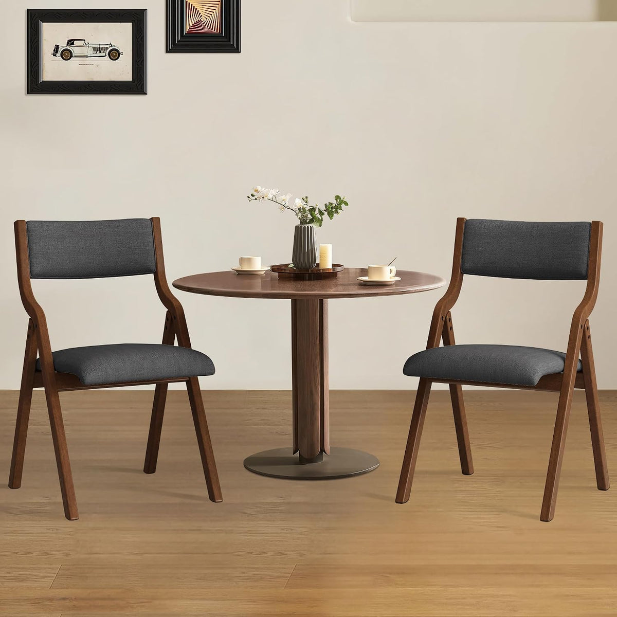 Folding Upholstered Dining Chairs 2-Piece Set,Ready to go. | Upholstered with padded seat and backrest, Solid Wood legs, Modern Side Chair, No Assembly Required,Foldable & Space-Saving