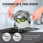 Tri-Ply Stainless Steel Sauce Pan with Steamer Basket & Straining Glass Lid — Heavy-Duty, Thick Base,Rust-Resistant,Warp-Free —100% Food-Grade —Built to Last– Works with All Stovetops, Pasta Pot 2 QT