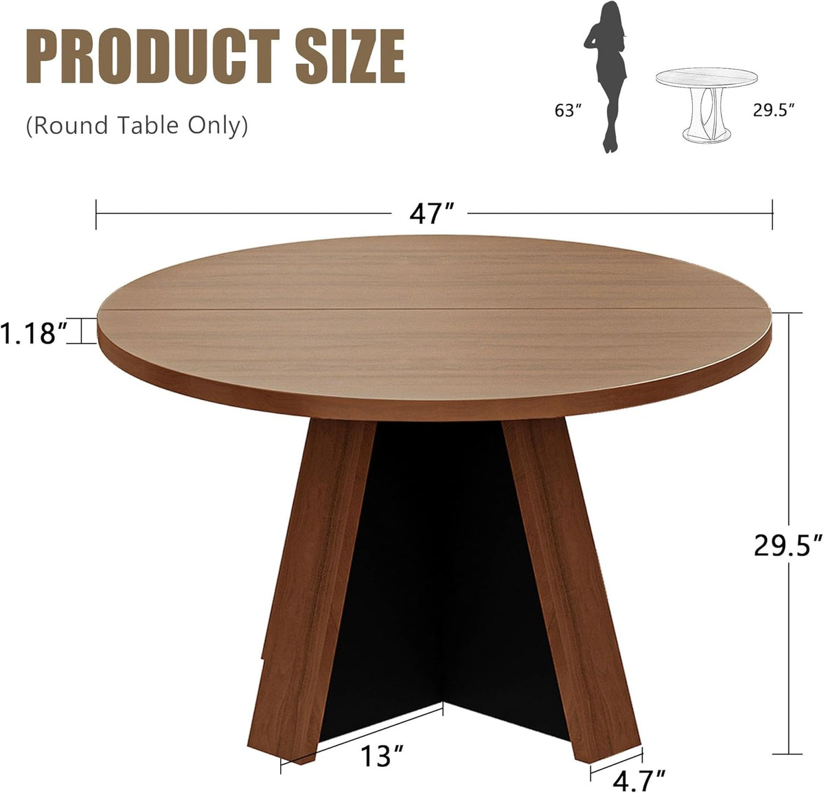 iPormis 47-Inch Round Dining Table for 4-6 People, Modern Wooden Kitchen Table for Dining Room, Farmhouse Circle Dinner Tables Furniture for Kitchen Living Room, Walnut Brown