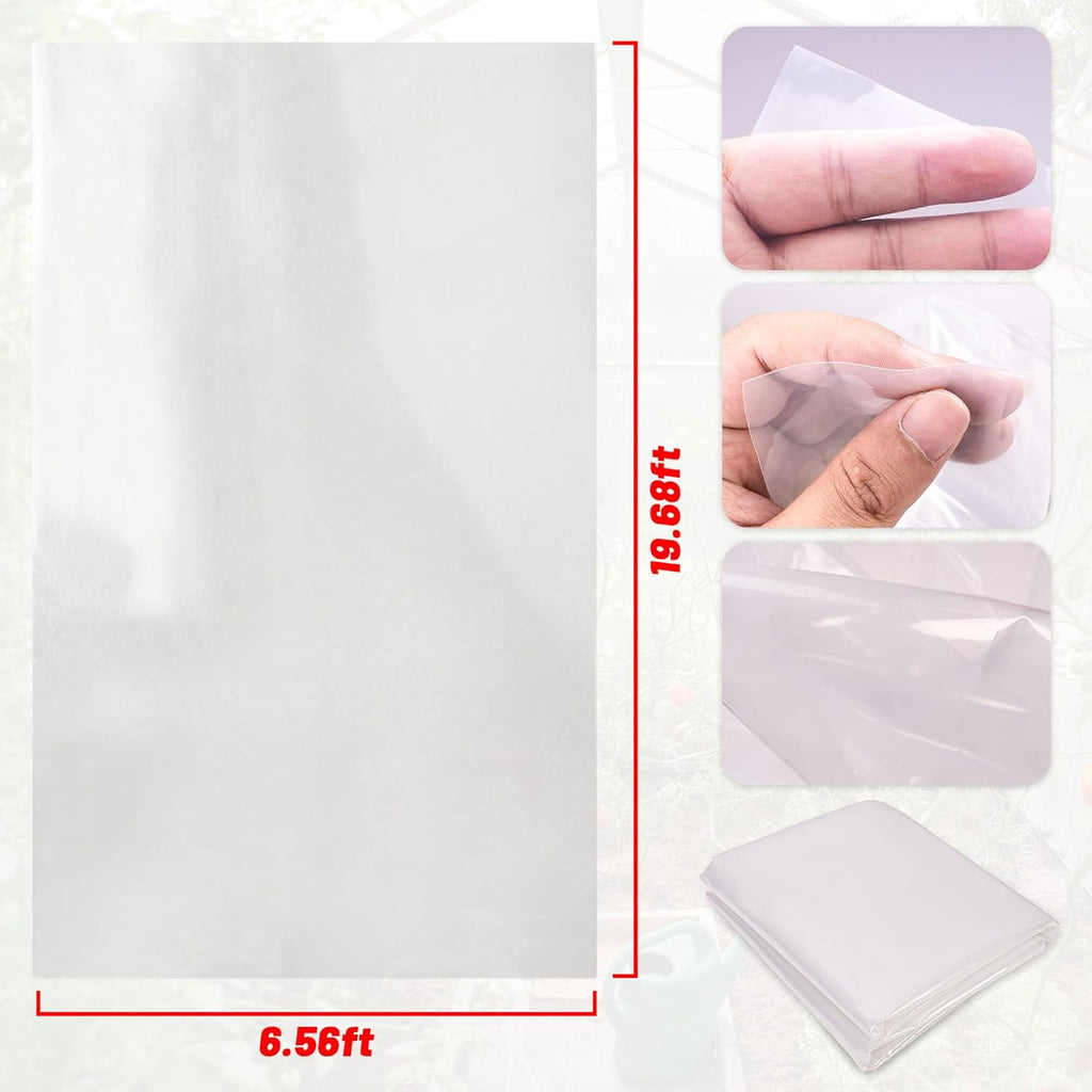 6 Mil Clear Greenhouse Plastic Sheeting,Transparent Plastic Film for Greenhouse, Resistant Polyethylene Film for Farm,Garden (6.5ftx19.7ft)