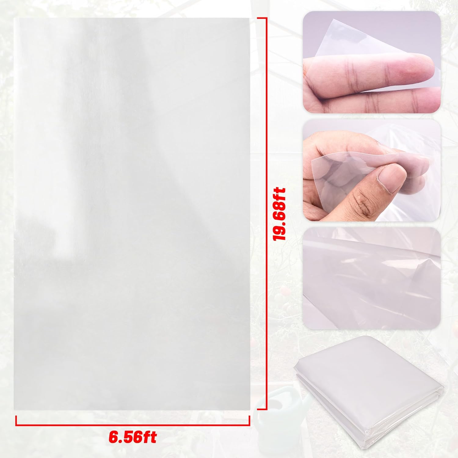 6 Mil Clear Greenhouse Plastic Sheeting,Transparent Plastic Film for Greenhouse, Resistant Polyethylene Film for Farm,Garden (6.5ftx19.7ft)