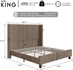 HOWE Upholstered King Size Bed Frame with 61" Wingback Headboard, Chestnut