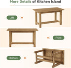 59.05" Solid Wood Home Kitchen Island with Spacious Tabletop | Counter Height Table, Sturdy Frame, Easy to Assemble, Farmhouse Style, Stationary Island for Home, Dining Room, Rustic Brown