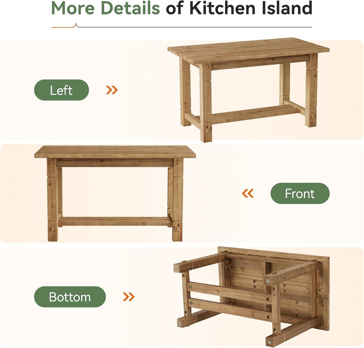 59.05" Solid Wood Home Kitchen Island with Spacious Tabletop | Counter Height Table, Sturdy Frame, Easy to Assemble, Farmhouse Style, Stationary Island for Home, Dining Room, Rustic Brown